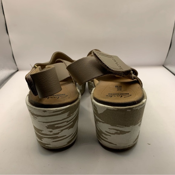 CLARKS Collection Soft Cushion Size 7M Brown & Beige X Crossover Wedge Sandals - Picture 10 of 12